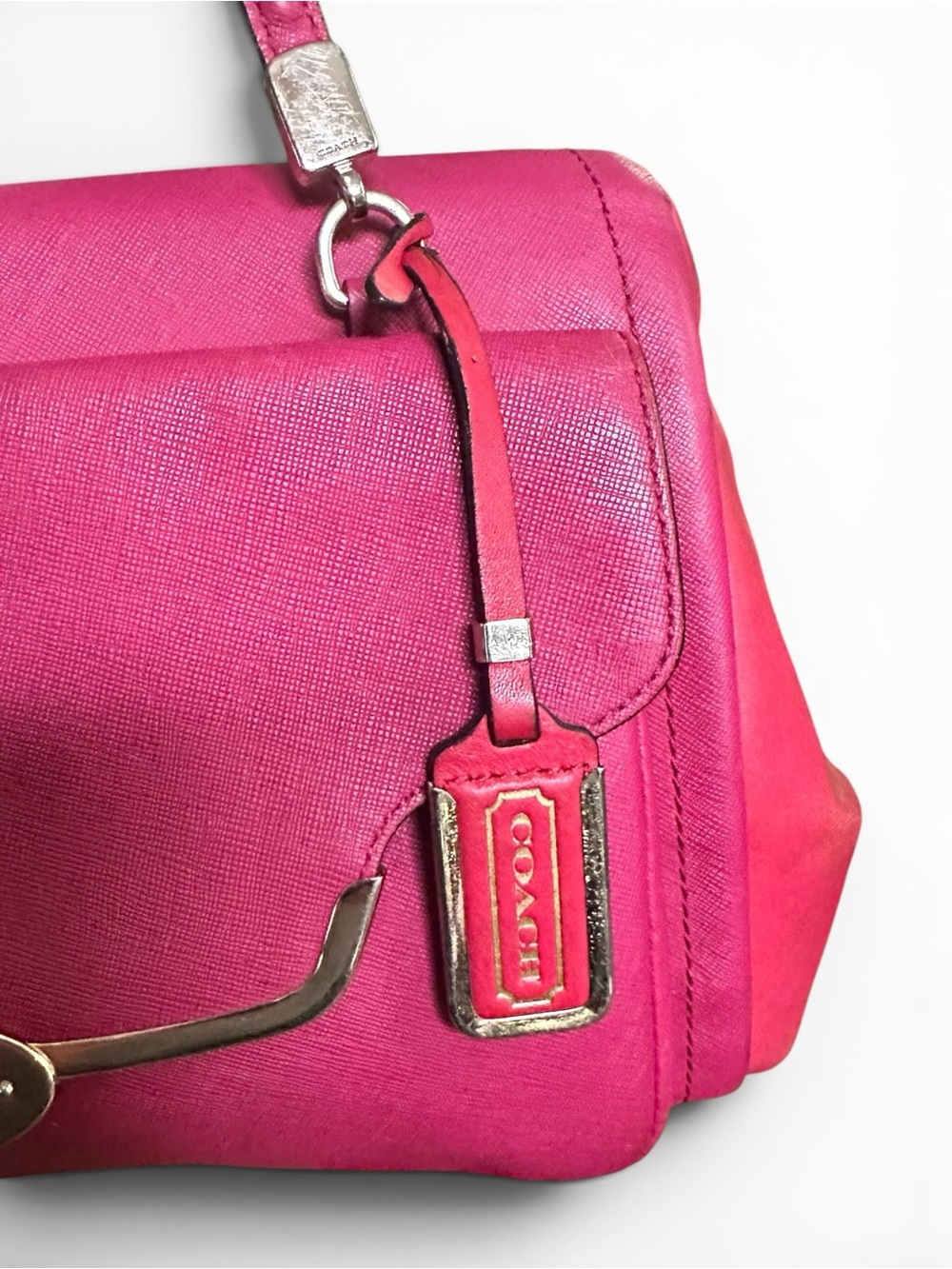Coach Pink Saffiano Leather Satchel Barbiecore Y2K Shoulder Bag Tote✨ - Picture 11 of 16
